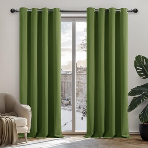 Deconovo Cortinas opacas para interiores, 2 unidades, 242 cm de altura, cortinas térmicas com isolamento térmico, com ilhoses, para sala de estar, moderno, 107 x 242 cm (largura x altura), verde