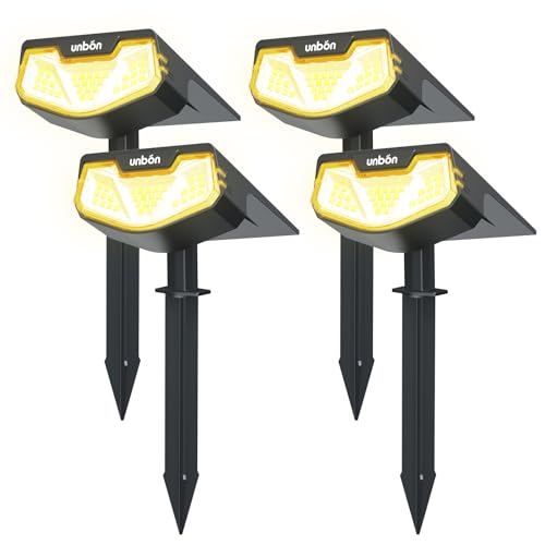 UNBON Luzes solares LED para exterior e jardim, 4 peças holofotes LED exteriores solares jardim potentes 32 LED, 3 modos de luz, impermeável IP65 candeeiro holofote luz solar exterior jardim luz