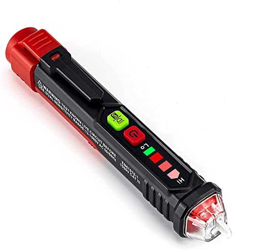KAIWEETS Detector de voltagem sem contacto VT200, LCD à prova de rolos com dupla gama para identificar fase e neutro, 12 V-1000 V/48 V-1000 V, localização de ponto de rutura, alarme, lanterna
