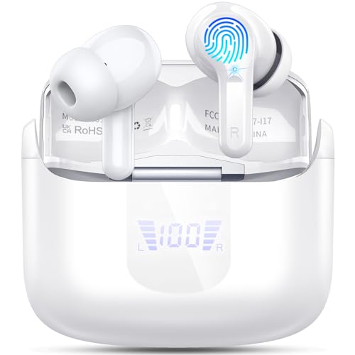 Auriculares sem fios Bluetooth, 2025 auriculares Bluetooth 5.4 HiFi estéreo com 4 ENC Mic, capacetes sem fios Bluetooth cancelamento de ruído Bass 40H auriculares In-Ear IP7 impermeáveis ecrã LED