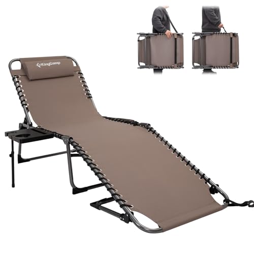KingCamp - Espreguiçadeira dobrável, encosto ajustável de 5 posições, cama de campismo, cadeira de jardim, espreguiçadeira de praia, cama dobrável para jardim, férias e piscina