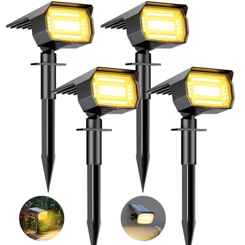 btfarm Luzes solares LED para exterior e jardim [4 pacotes/72 LED], holofotes LED exteriores solares poderosos à prova de água IP65 candeeiro luz solar exterior iluminação para chão exterior, branco