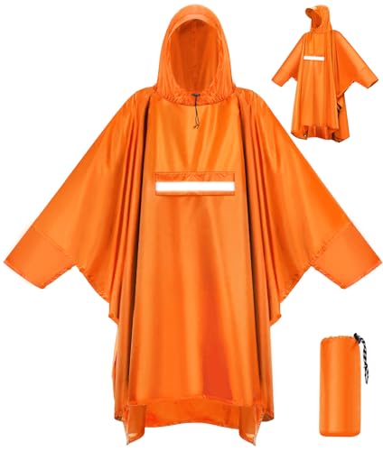 VOBUKE Poncho chuva impermeável dobrável impermeável impermeável impermeável para homem reutilizável casacos capa chuva mulher com refletor capuz e mangas leve poncho impermeável para ar livre