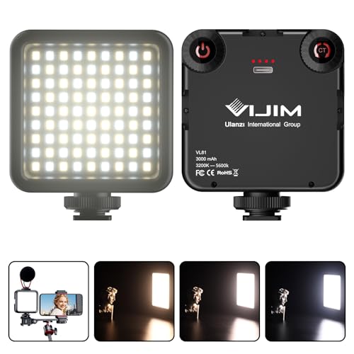 ULANZI VL81 Luz de vídeo LED com 3 sapatos frios, luz de câmara recarregável 3000 mAh, bicolor immable 3200K-5600K CRI95+, luz de fotografia USB para Vlog, Youtube, Tiktok, videoconferências, DSLR