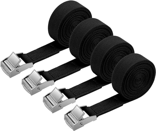 URAQT Cintas de amarra, 4 peças, 400 cm, 180 kg, correias de fixação rápida, correias para bagageira de carro, porta-cicletas, surf, bicicleta, caiaque, mota resistente correia de amarra, preto