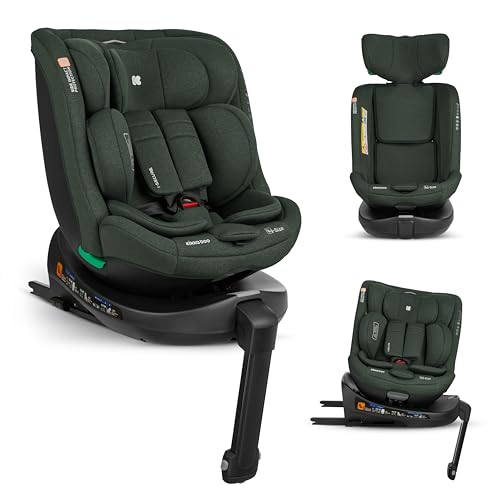 KikkaBoo i-Secure Cadeira de carro para bebé, 0-36 kg, grupo 0 +/1/2/3, ISOFIX, rotativa 360 °, recarregável, proteção SPS i-Size, lateral, arnês de 5 pontos, 12 posições encosto de cabeça, Verde Mi