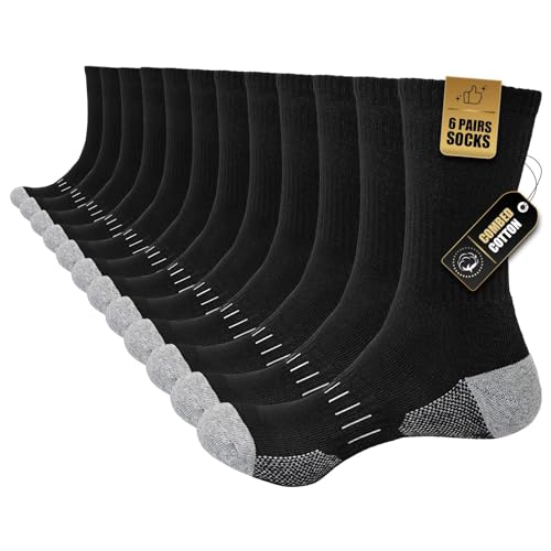 Stoeury Calcetines Deporte Acolchados Hombre Mujer, 6 Pares Calcetines de Senderismo Sin Costuras, Calcetines Algodón Transpirables y Antiampollas, Ideales para Trabajo, Running, 6 Pares