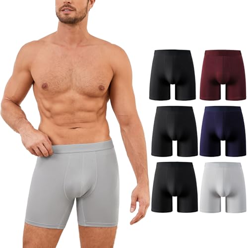 PUTUO Cuecas boxer de bambu para homem: Roupa interior longa respirável anti-rasgos e sem etiquetas escritório, exercício e uso diário tamanhos M-XXL pack 6