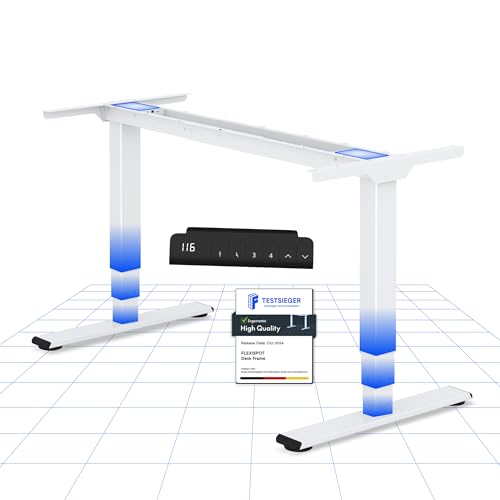 FLEXISPOT EC5 Lite Escritório Elevável Elétrico com 2 motores e 3 estágios mesa ajustável em altura de aço com 4 funções de memória Standing Desk, carga de 100 kg (moldura em branco)