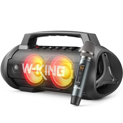 W-KING 70 W (120 W Pico) Altifalante portátil com microfone sem fios, D10 altifalante Bluetooth grande potente Grave/EQ, altifalantes Bluetooth impermeável IPX6/luzes / 42 horas / Powerbank, Karaoke