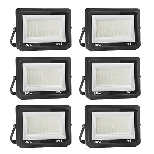 Probapro 500 W Focos LED para exteriores, 6 peças, projetor LED 5000 LM IP65, impermeável, 3000 K branco quente para jardim, pátio, garagem, terraço, holofote exterior de segurança com alta