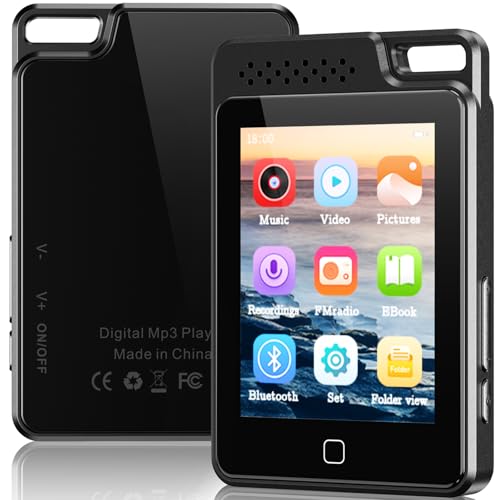 64 GB Leitor MP3 Bluetooth 5.3, ecrã táctil completo de 2,4 polegadas, cobertura de metal, leitor de MP3 Walkman portátil com alto-falante, gravação de voz, rádio FM
