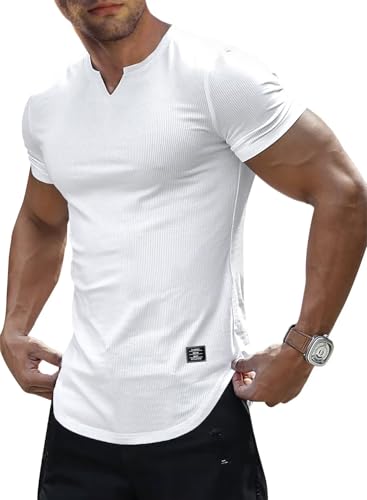 Meilicloth T-shirt masculina Slim Fit decote em V manga curta desportiva básica muscular cores várias S-3XL
