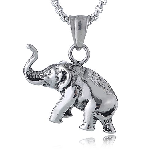 DonDon Colar 52 cm com pendente elefante de boa sorte em aço inoxidável para homens em saco de veludo, Aço inoxidável, Sem Pedra Preciosa