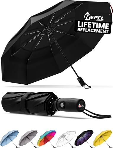 Repel Umbrella Windproof Travel Umbrellas for Rain - Fácil Auto Open Close, durável e compacto Umbrella, Strong Fiberglass Frame, Waterproof Canopy - Backpack, Purse, portátil Umbrella for Travel