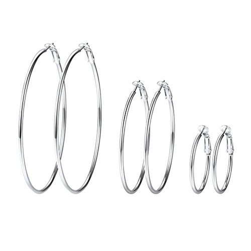PROSTEEL Pendientes de Aro Acero Inoxidable 1Par/3Pares Conjunto Hipoalergenicos Minimalistas Básico Joyas de Mujer Chica Diámetro 30/40/50/70/100mm