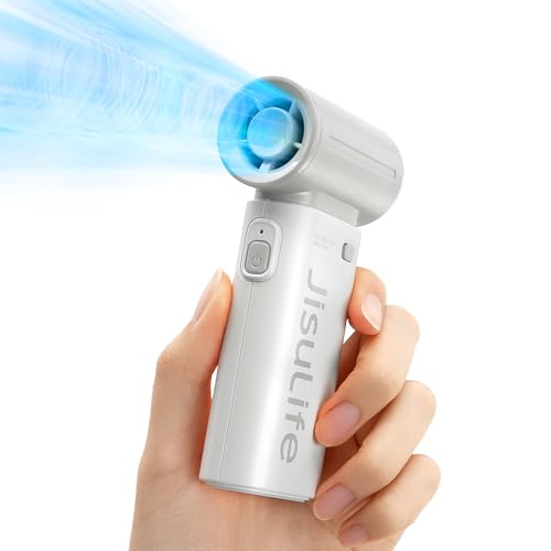 JISULIFE Ventoinha portátil, mini ventilador recarregável USB, 5000 mAh maquilhagem pessoal/soprador de pestanas, 5 velocidades ventilador portátil com para mulheres homens, viagens, Camping cinzento