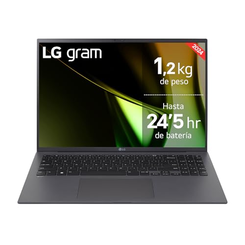 LG gram 16Z90S-G.AA79B Computador portátil ultraleve de 40,6 cm, painel IPS, Intel Core Ultra 7, 16 GB RAM, 1TB SSD, 1,199 g, bateria até 24,5 h, W11 Home, cinzento, teclado lado QWERTY Espanhol ol