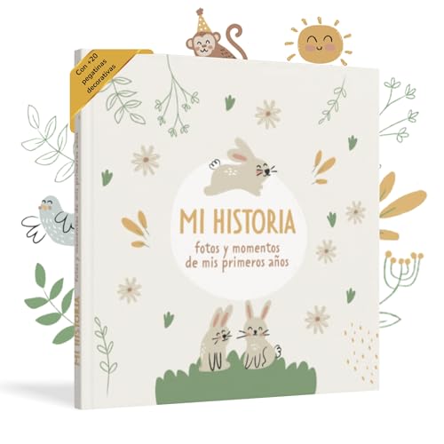 HuBorns - Álbum de fotos bebé para colar fotos e escrever com mais de 50 páginas e autocolantes, álbum bebé primeiro ano até aos 5 anos, livro ideal para bebé como presente recém-nascido e presentes