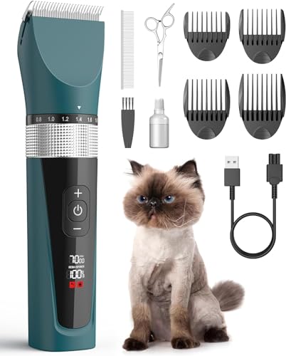 oneisall Corta-pelos para gatos para cabelos compridos emaranhados, kit de higiene para gatos de 5 velocidades, sem fio, baixo ruído, máquina de cortar pelo de animais, máquina de barbear para cães,