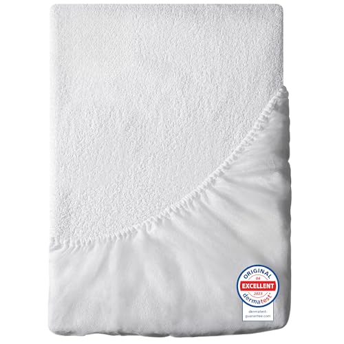 Dreamzie Protetor de colchão impermeável, tecido 100 % algodão OEKO-TEX, hipoalergénico, anti-bacteriano, anti-ácaros, com grandes elásticos, feito na UE
