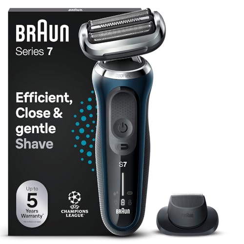 Braun Série 7 máquina de barbear elétrica para homem, máquina de barbear com aparador de precisão EasyClick, 360° Flex, uso seco e molhado, recarregável, sem fios, 71-B1200s, azul