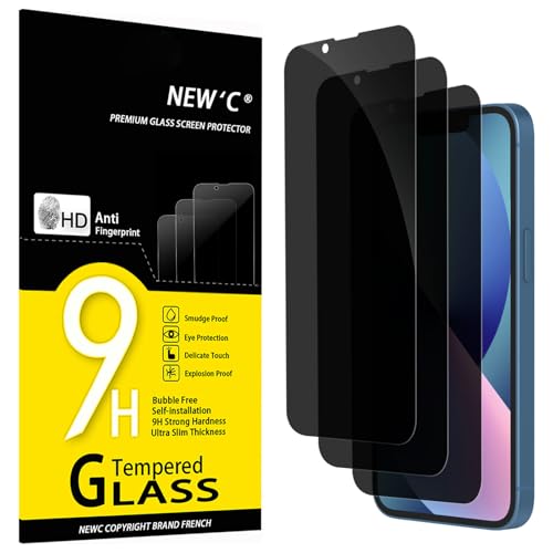 NEW'C 3 peças, protetor de ecrã privacidade para iPhone 13 Mini (5,4 polegadas), ângulo de privacidade de 28 graus, dureza ultra duradoura de 9H, sem bolhas