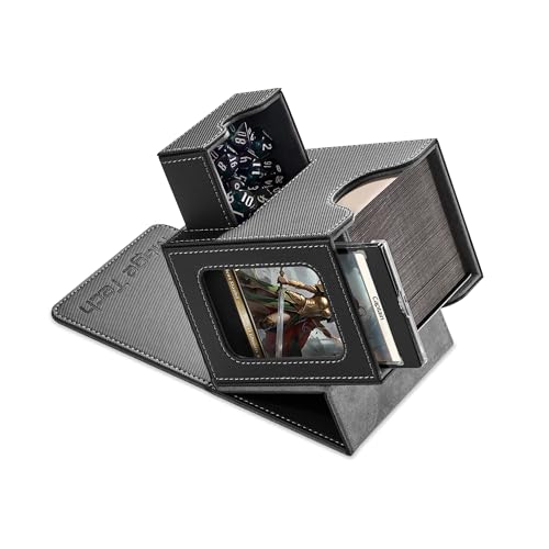 Mage Tech Caixa de cartas para MTG Commander, design patenteado, ecrã Commander, adapta-se a 100 cartões de manga dupla, bandeja de tijolos e dados de 35 pontos, preto/cinzento
