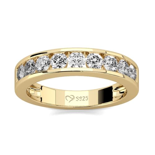 Jeulia Anel de prata de lei 925 para mulher, anel de noivado de ouro amarelo, anel de casamento com cristais de zircónio, anel de mulher para aniversário