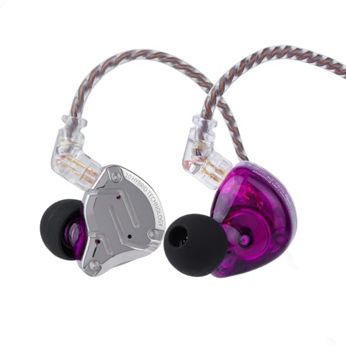 Linsoul KZ ZS10 Pro, Monitor In-Ear 4BA+1DD 5 drivers, auriculares HiFi com cabo para jogos, IEM híbridos, cabo desmontável de 2 pinos (com microfone, roxo)