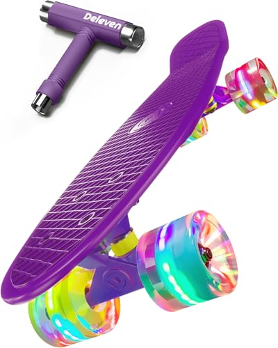 Deleven Skate 56 cm com rodas LED, ferramenta de skate e rolamentos ABEC 7 - skate para crianças iniciantes adolescentes adultos