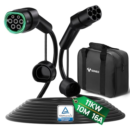 GONEO Cabo de carregamento tipo 2 11 kW 10 m 16 A tipo 2 3 fases modo 3 para EV/PHEV tipo 2 a tipo 2/CSS2 EV cabo de carregamento com bolsa de transporte
