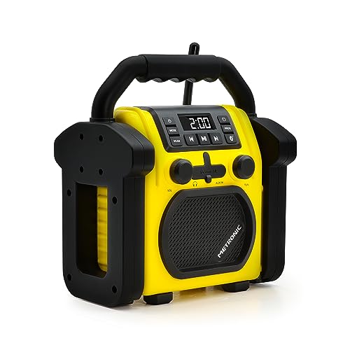 Metronic 477217 - Rádio de obra FM, Bluetooth, powerbank, proteção IP54, resistente a impactos, pó e salpicos, potência musical total de 30 W, USB, alimentação elétrica ou pilhas
