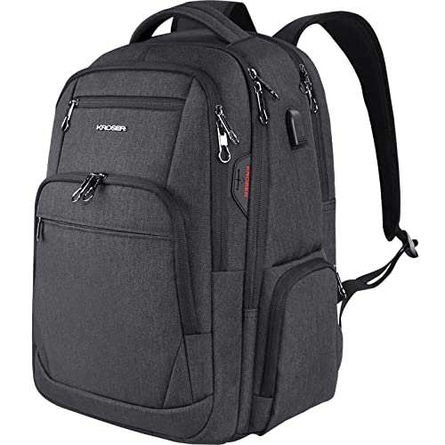 KROSER 17,3" Mochila de viagem para portátil mochila grande para computador impermeável mochila escolar com interface de auriculares bolsos RFID para trabalho/negócio/universidade/homens/mulheres -