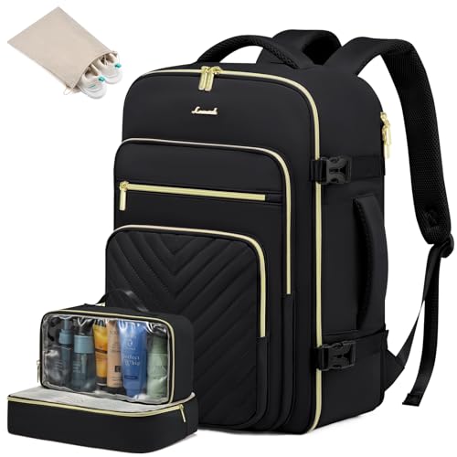 LOVEVOOK Mochila viagem cabine avião mulher, impermeável mochilas malas para Easyjet Ryanair, mala de viagem bagagem de mão computador portátil para férias negócios, Preto, 17 pol., Casual