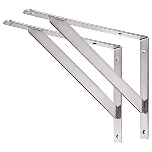 YUMORE Suportes para prateleiras pesadas 350 x 250 mm, quadros para prateleiras aço inoxidável suportes prateleiras triangulares dobradiças mesa flutuante de parede DIY suportes, com parafusos, carga