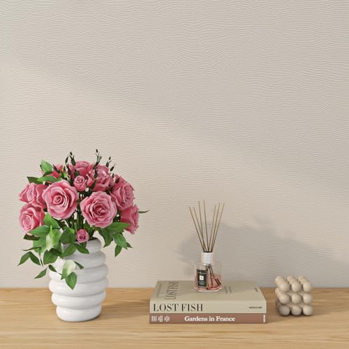 Livelynine Papel de parede parede quarto bege texturizado 40 cm x 5 m vinil autocolante parede casa de banho impermeável papel de parede autocolante bege sala de estar papel para forrar móveis bege