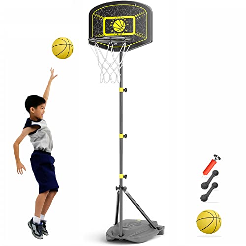 GILIKOKO Cesto de basquetebol para crianças cestas basquetebol infantil exterior conjunto portátil de suporte de basquetebol ajustável em altura 110-190 cm