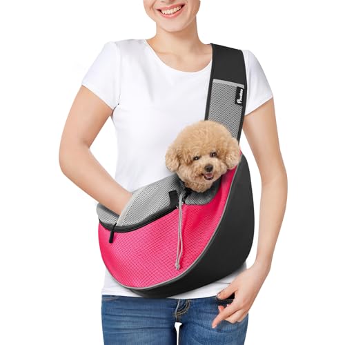 Pawaboo Mochilas porta-fotos, mala portátil para animais de estimação com bolso cariciador e alça ajustável, mala de mensageiro respirável confortável com para cachorros gatinhos, M, rosa