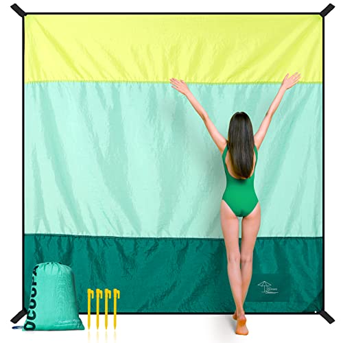 OCOOPA Cobertor de praia, extra grande, à prova de areia e impermeável, tapete de piquenique, livre de areia, confortável, nylon para-quedas duradouro 210T, leve, 4 estacas e 1 mala de viagem, S09