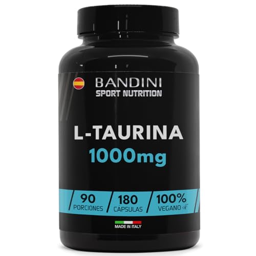 Bandini® L-Taurina cápsulas de 1000 mg, 180 unidades de Taurine para 3 meses, suplemento desportivo para pré-treino e pós-ginástica, alta biodisponibilidade, aminoácidos para homens e mulheres, sem