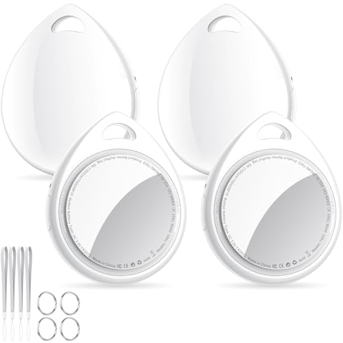 QCOQ Air Tracker Tags 4 Pack, branco | Localizador de objetos Bluetooth compatível com pesquisar Apple (apenas iOS), Smart Localizador Bluetooth para chaves, bagagem, carteira, mochila, bateria