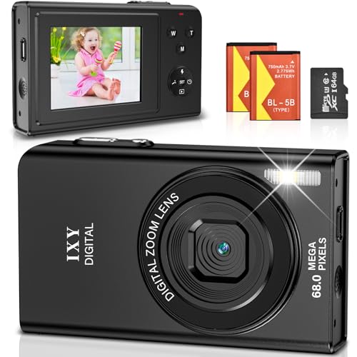 Câmara de fotos 68MP 4K câmara digital compacta com zoom 16X 2,4" LCD compacta portátil câmara com cartão 64 GB para crianças iniciantes adulto (preto)