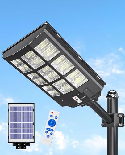 JAYNLT Y-3600 W Luzes solares exteriores, 360000 LM 6500 K luzes de inundação de segurança, IP67 impermeáveis luz solar potente com sensor de movimento, holofote solar exterior para pátio, calçados