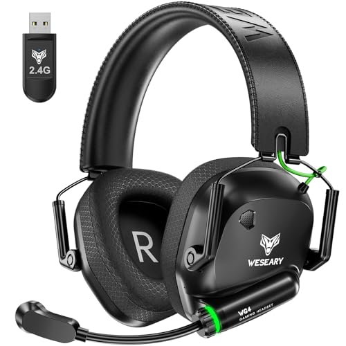 WESEARY WG4 Capacetes Gaming sem fios, auriculares Gaming de 2,4 G para PS5, PS4, PC, Switch, telemóvel, som estéreo auriculares com microfone, capacetes com luz LED, duração 45 Hr +