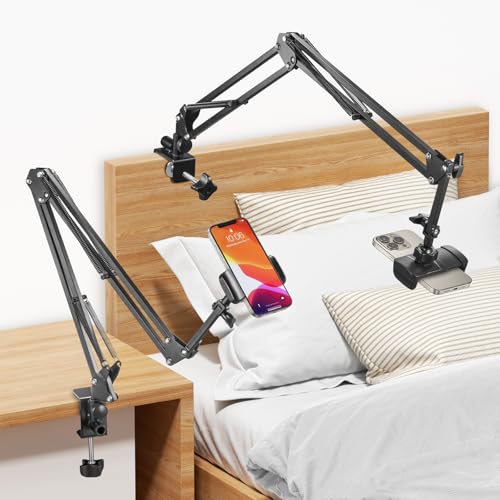 SAMHOUSING Suporte de telemóvel para cama, suporte de telemóvel e smartphones com braço flexível para iPhone 16 15 14 13 12 11 Pro MAX, Plus, Mini XS XR X 8 7, outros smartphones - preto