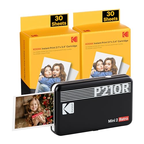 Kodak Mini 2 retro 4Pass, impressora fotográfica 68 fotos, fotos instantâneas tamanho 54 x 86 mm, conexão sem fio Bluetooth - preto