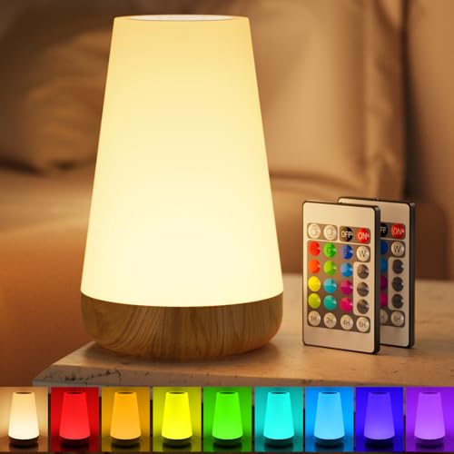 Taipow Candeeiro de mesa de cabeceira com controlo remoto e tátil, luz noturna infantil para crianças bebé, candeeiro LED cores recarregáveis para quarto quarto