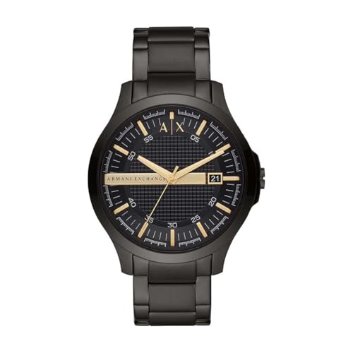 Armani Exchange Reloj Hombre, Movimiento Fecha Cuarzo Tres Agujas y Caja 46mm con Pulsera Acero Inoxidable