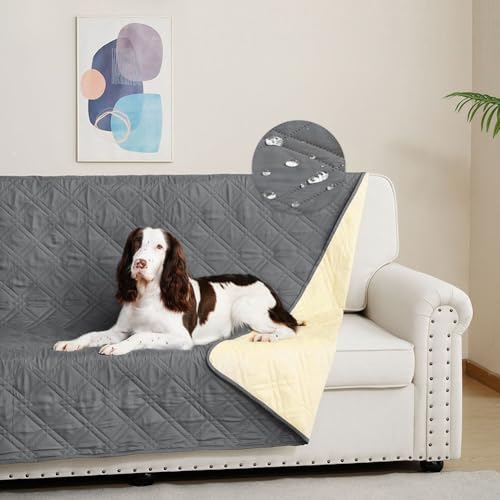 DUJUIKE Capa para sofá 100% impermeável para cães, capa para cama de cão, protetor de móveis de café para crianças, cão, gato (cinzento, 132-208 cm (1 pacote))